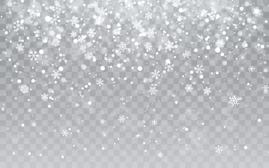 Fotobehang Christmas snow. Falling snowflakes on transparent background. Snowfall. Vector illustration © Oleh