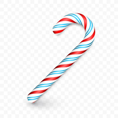 Fototapeta premium Christmas candy cane isolated on transparent background. Template for xmas or New Year greeting card. Vector illustration