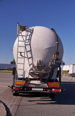 Rear view of the vehicle. Special tank-semi-trailer.