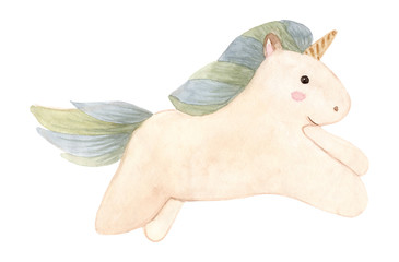 Cute watercolor unicorn clipart isolated on white background. Beautiful watercolor unicorns illustration. © Anastasia