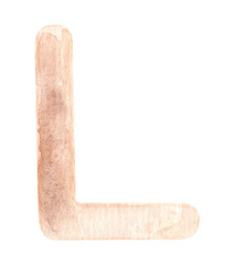 Watercolor hand painted cute alphabet letter in light nude brown color.