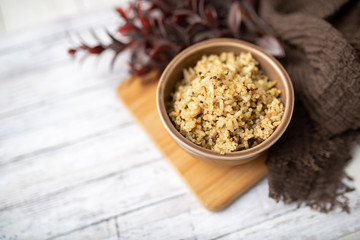 Healthy brown rice and quinoa dinner fully cooked