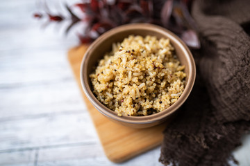 Fully cooked dinner with brown rice and quinoa