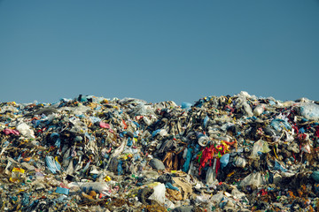 huge and awful dump garbage mountain pollution and ecological disaster actual nowadays concept...