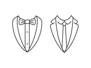 Men's suit and tuxedo. Set of two vector icons in line style