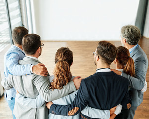 business teamwork hug together support cooperation group colleague