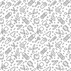 Fototapeta na wymiar Barbershop related seamless pattern with outline icons