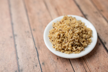 Healthy brown rice and quinoa dinner fully cooked