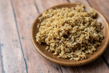 Healthy brown rice and quinoa dinner fully cooked