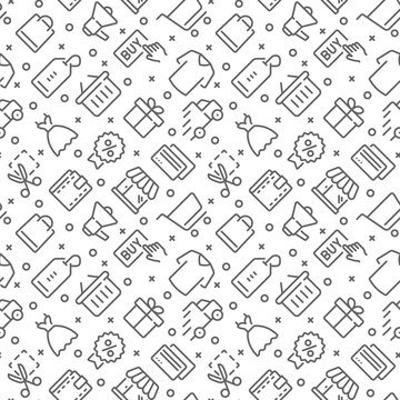Shopping related seamless pattern with outline icons