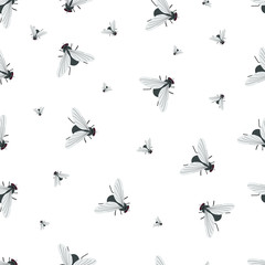 Flat vector icon of a fly. Seamless pattern. Vector graphics.