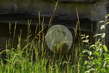 lost place railroad station with rusty abandoned railway dead end as a sign of loneliness and...