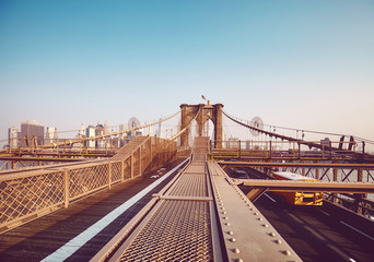 Brooklyn Bridge in the early morning, color toning applied, New York City, USA.