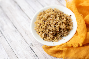 Healthy brown rice and quinoa dinner fully cooked