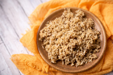 Healthy brown rice and quinoa dinner fully cooked