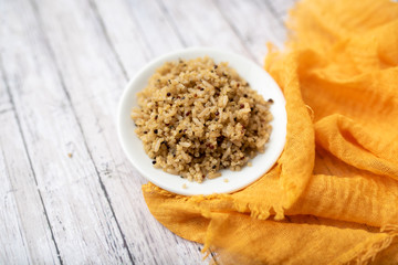 Healthy brown rice and quinoa dinner fully cooked