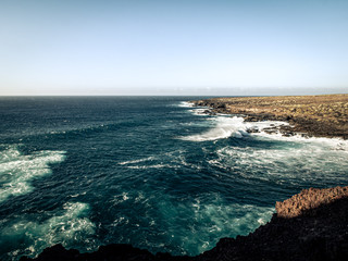 Panoramic view of the coast with whipped sea