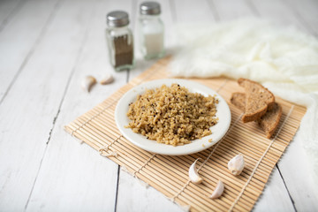 Healthy brown rice and quinoa dinner fully cooked