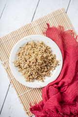 Healthy brown rice and quinoa dinner fully cooked