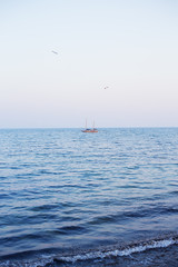 Fototapeta premium Blue beautiful sea and ship in distance. Bulgaria, Nessebar