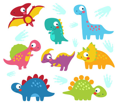 Cute funny colorful prehistoric dinosaur mascot characters collection
