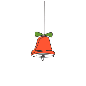 Continuous One Line Drawing Of Christmas Bell Minimalism. Vector Illustration With Traditional Church Bells.