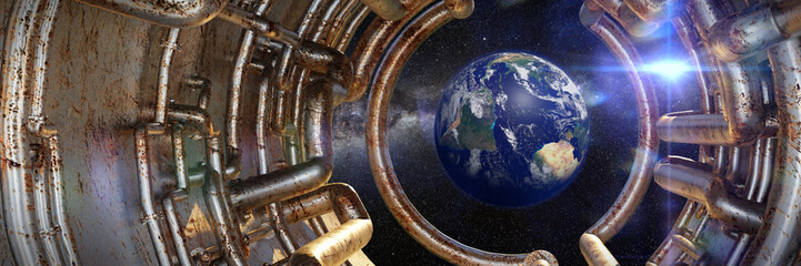 view on planet Earth through a spaceship window 