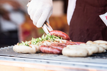 Taiwanese sausage with sticky rice closeup