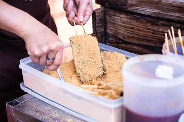 Pork blood cake is a kind of Taiwanese food made from rice and blood. It is usually sold at a food...