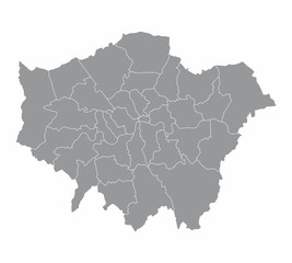 A gray London map divided into regions