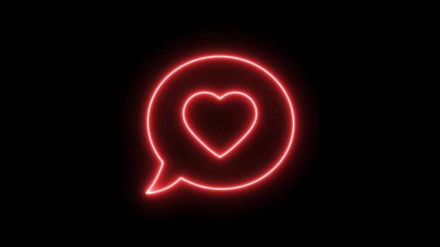 Neon heart  in speach bulb   animation green on black background. 4K video. Happy Valentine's Day
