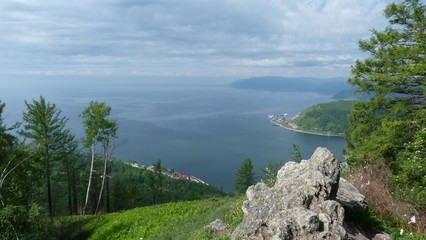 Wide water sutface in cloudly day