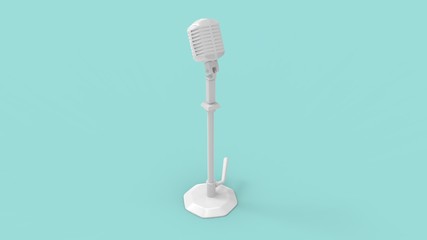 3d rendering of a vintage microphone isolated in studio background