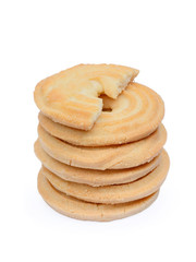Group of sweet delicious butter cookies on a white background