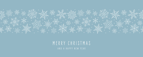 Christmas ice snowflakes elements ornaments seamless banner greeting card on ice blue background