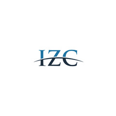 Initial letter IZC, overlapping movement swoosh horizon logo company design inspiration in blue and gray color vector