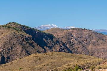 The Mulhacen and Alcazaba from the road from Berja to Beninar