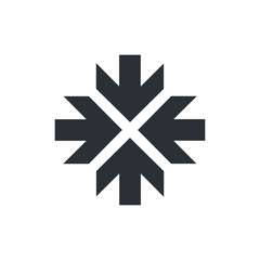 flat vector image on a white background, black arrows pointing to the center, abstract sign