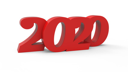 2020 new year 3d red metallic text 3d render