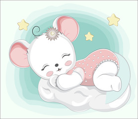 Obraz na płótnie Canvas Baby mouse sleeps on cloud