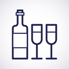 A bottle of wine and two wineglasses, great design for any purposes. Isolated vector illustration. Celebrate background. Icon vector isolated. Event illustration. Wine bottle and wineglasses icon.