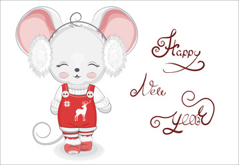 Happy new year Little mouse girl