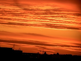 Red sunset over the city.