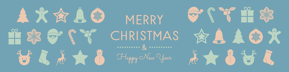 Merry Christmas and Happy New Year - card with decorations. Vector.