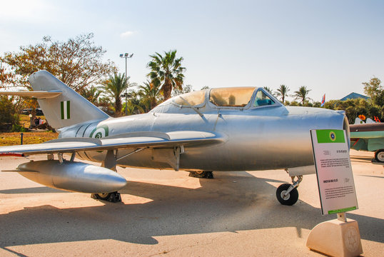 Vintage Mikoyan MiG-15 UTI aircraft displayed at the Israeli Air Force Museum