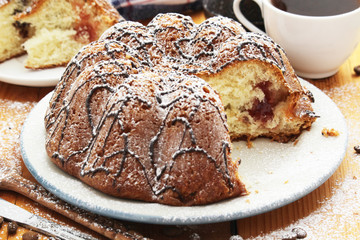 A biscuit cake with chocolate	