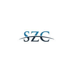 Initial letter SZC, overlapping movement swoosh horizon logo company design inspiration in blue and gray color vector