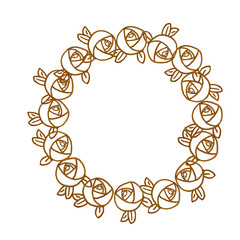 Roud frame with golden hand drawn roses in doodle stile.