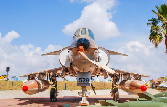 Multirole combat aircraft Kfir, made by Israel Aircraft Industries, displayed at the Israeli Air Force Museum