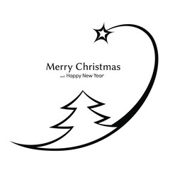Obraz premium Black and white Christmas tree with a shooting star (fireworks) logo. Simple Vector logo for design and typography. Design for gift wrapping and souvenirs.